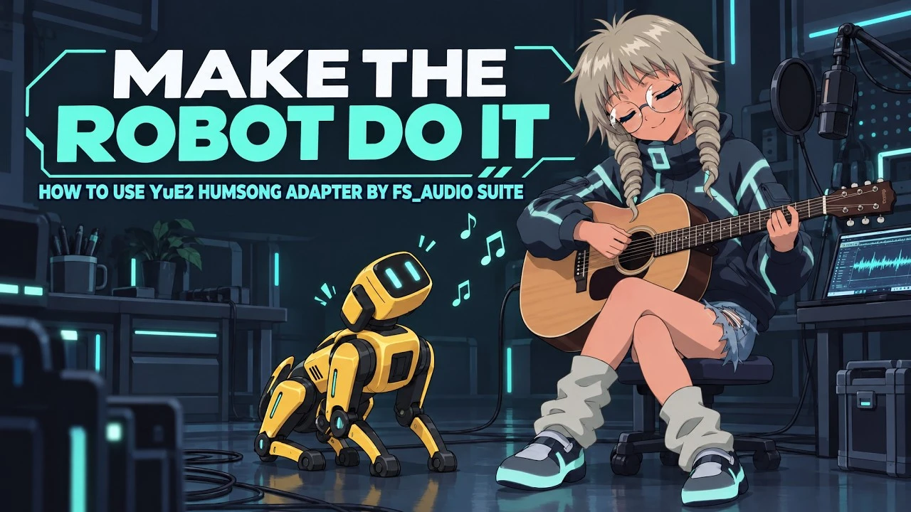 YouTube thumbnail for the YuE2 Hum-to-Song adapter tutorial